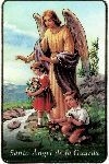 ESTAMPA ITALIANA 7X11 ANGEL DE LA GUARDA CON BORDES Y LÍNEAS DORADAS