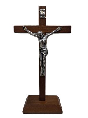 CRUCIFIJO DE NOGAL CON BASE  8X15 CM