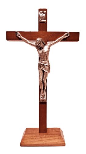 CRUCIFIJO DE NOGAL CON BASE  14X27CM