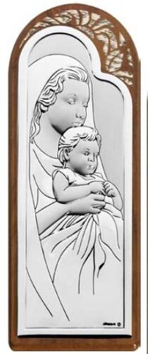 CUADRO VIRGEN CON NIÑO NOGAL PLATA 9X23,5 CM