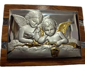 CUADRO ANGELES  SILVER FLASH Y OLIVO 21X15 CM