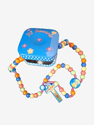  ROSARIO INFANTIL MADERA EN CAJITA DE METAL