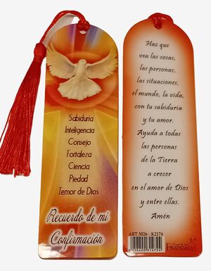 MARCAPÁGINAS RECUERDO CONFIRMACIÓN-LOS 7 DONES Y ORACIÓN POR DETRÁS (14X4CM)