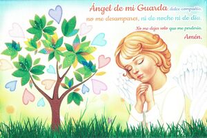 LIENZO 30X20 ANGEL REZANDO Y ORACIÓN : ANGEL DE MI GUARDA...
