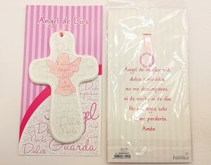 CRUZ CON DIBUJO ANGEL DE LA GUARDA ROSA 9,5X15CM (PRESENTACIÓN EN BLISTER)