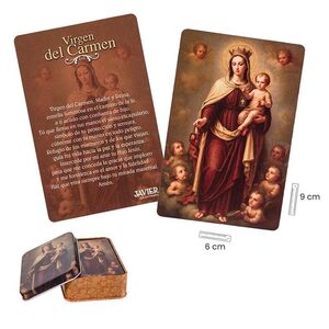 ESTAMPA VIRGEN DEL CARMEN (COMPRANDO 60 UNIDADES INCLUYE CAJA DE METAL)