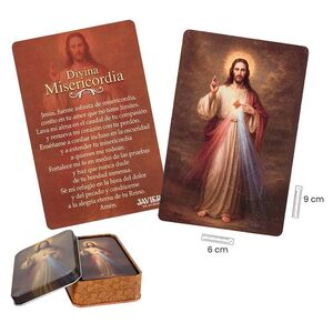 ESTAMPA CON ORACIÓN DIVINA MISERICORDIA  (COMPRANDO 60 UNIDADES INCLUYE CAJA DE METAL)