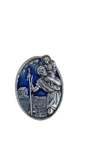 IMAN SAN CRISTOBAL- OVALADO - RELIVE METAL Y ESMALTE AZUL 2,5X3CM