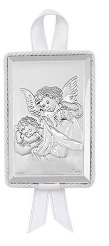 MEDALLA CUNA PLATA ÁNGEL CUSTODIO Y LAZO BLANCO 13X18CM