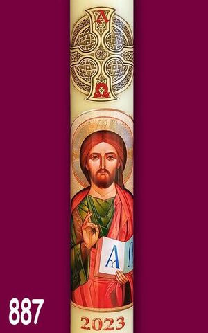 ADHESIVO CIRIO PASCUAL CRISTO CON LIBRO ALFA Y OMEGA