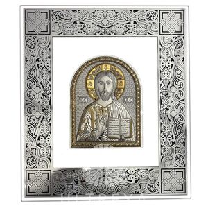 CUADRO PANTOCRATOR CRISTAL Y PLATA  34X29-CRISTAL CON DETALLES Y PLACA DE PLATA (14X18CM)