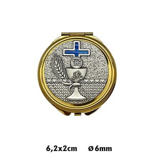 PORTAVIATICO CALIZ CON CRUZ ESMALTADA AZUL 6,2X2 CM