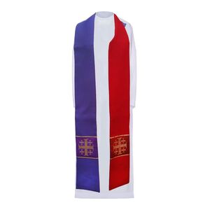 ESTOLA REVERSIBLE MORADA -ROJA ESTAMPADA CRUZ GRIEGA