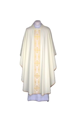 CASULLA BLANCA CON TIRA TEJIDA DORADO
