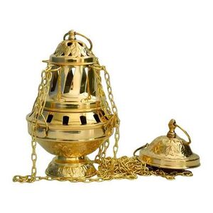 INCENSARIO METAL DORADO CON CUATRO CADENAS  24 CM.
