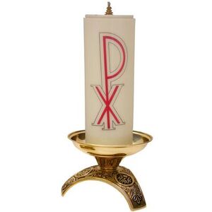 CANDELERO DE FUNDICIÓN Y VELA PARAFINA COMPLETA DE 8X25CM 