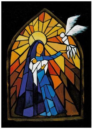 LAMINA MARÍA Y EL ESPIRITU - VIDRIERA 47X33 CM